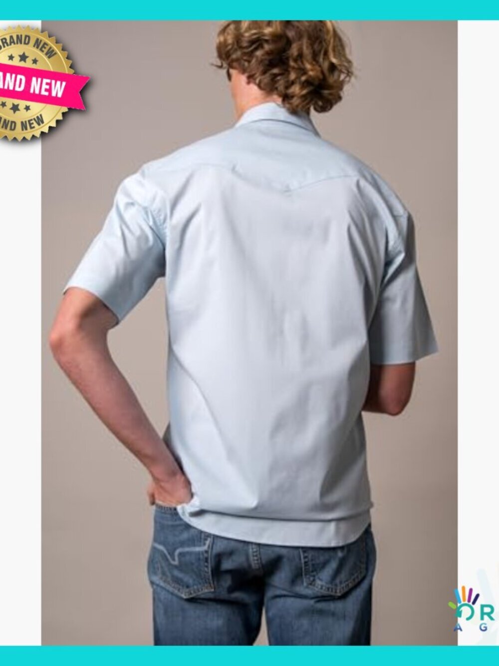 Light Blue Western Pearl Snap Short Sleeve Dress Shirt Classic Adjustable Fit - Picture 4 of 5